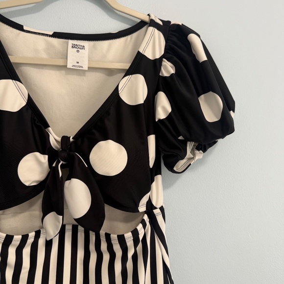 Tabitha Brown for Target Striped/Dot Print Tie-Front One Piece Swimsuit Sz M - Picture 3 of 9